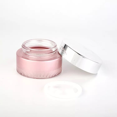 Vis cosmétique en verre d'argent du pot 50g de peinture rose de couleur vers le haut de chapeau pour la crème de soins de la peau