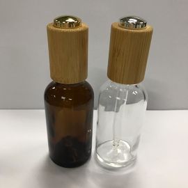Bouteilles en verre de compte-gouttes, OEM en bois de bouteille de soins de la peau de collier de 30ml Amber Essential Oil Bottle With