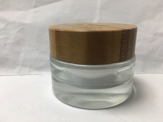 Conteneurs en verre vides de la lotion 50g avec le chapeau en bois écologique