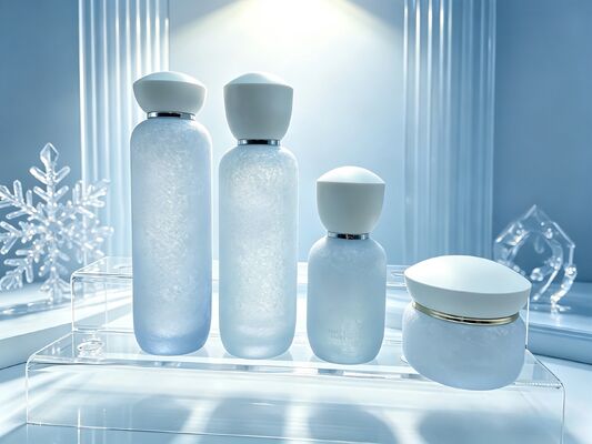 Bouteilles et bocaux en verre glacé de qualité supérieure avec pompe/spray et capuchons blancs, motifs de fissuration pour les cosmétiques, crème faciale, lotion, sérum, tonique, soins de la peau, 120 ml/100 ml/40 ml/50 g/30 g