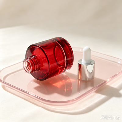Flacon à goutte à goutte en verre transparent rouge, épaisseur de base, emballage d'huile de sérum cosmétique avec goutte à goutte en caoutchouc blanc