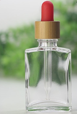 bouteille en verre de empaquetage cosmétique en bambou de compte-gouttes de la forme 30ml plate
