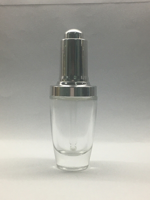 Compte-gouttes argenté en verre clair de luxe de la bouteille 30ml de compte-gouttes pour l'huile essentielle de sérum