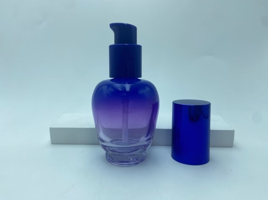 Flacon de lotion en verre 30ml Bouteille de sérum dégradé bleu avec pompe Flacon d'huile Flacon pompe Flacon cosmétique OEM
