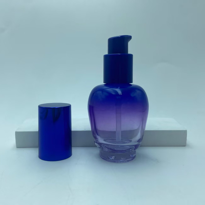 Flacon de lotion en verre 30ml Bouteille de sérum dégradé bleu avec pompe Flacon d'huile Flacon pompe Flacon cosmétique OEM