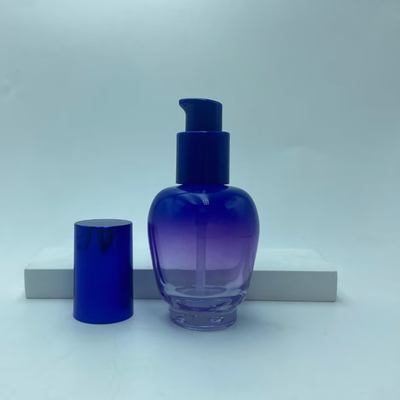 Flacon de lotion en verre 30ml Bouteille de sérum dégradé bleu avec pompe Flacon d'huile Flacon pompe Flacon cosmétique OEM