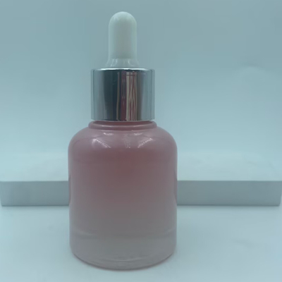 2025 Bouteille en verre rose recyclable pour gouttelette d'huile Bouteilles à collier d'argent Luxe en gros 30 ml