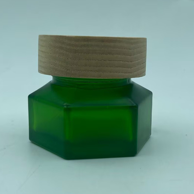 Bouteilles cosmétiques Emballage 50g Bouteille de crème émeraude avec finition en bois Bouteille de crème en plastique