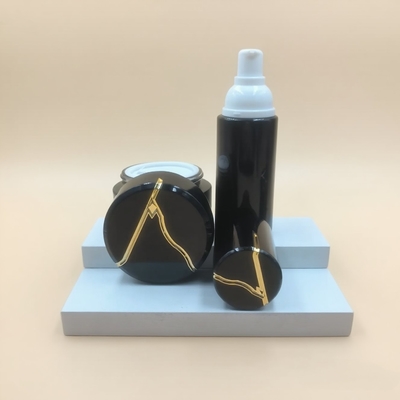 Ensemble de flacons et pots ronds de luxe en verre noir pour cosmétiques de 30 ml, 50 ml, 100 ml et 120 ml avec pompe à lotion - OEM