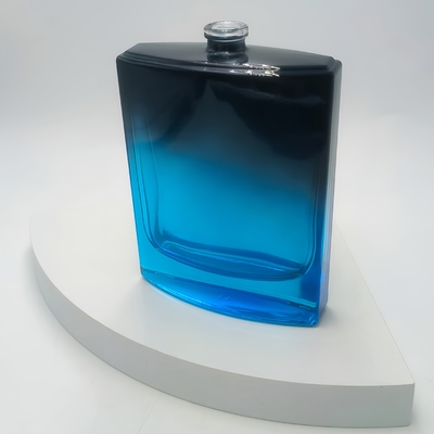 Flacon de parfum vide de luxe et élégant en verre carré de 100 ml avec pulvérisateur à pompe, couleur dégradée noir et bleu, col de 15 mm