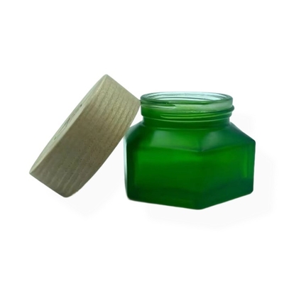 Bouteilles cosmétiques Emballage 50g Bouteille de crème émeraude avec finition en bois Bouteille de crème en plastique