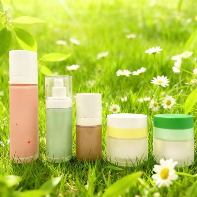 Ensemble d'emballages pour soins de la peau en verre cosmétique rechargeable sans air de 30 ml / 50 ml / 100 ml avec une tasse rechargeable en matériau PP et en matériau PCR