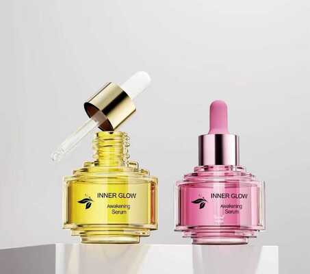 Flacon compte-gouttes en verre bicolore de luxe de 30ml, nouveau Design élégant pour les soins de la peau, bouteille d'huile d'essence