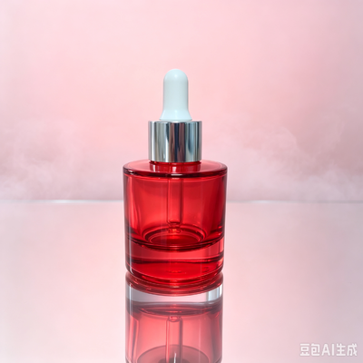 Flacon à goutte à goutte en verre transparent rouge, épaisseur de base, emballage d'huile de sérum cosmétique avec goutte à goutte en caoutchouc blanc