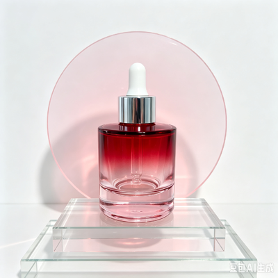 Flacon à goutte à goutte en verre transparent rouge, épaisseur de base, emballage d'huile de sérum cosmétique avec goutte à goutte en caoutchouc blanc