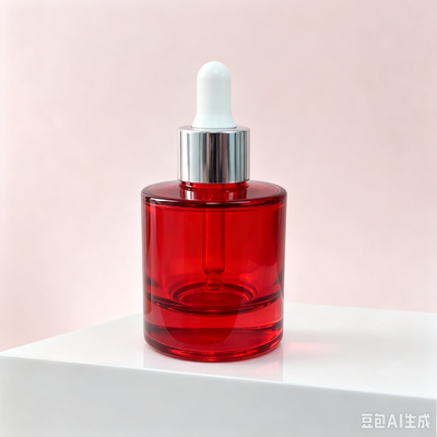 Flacon à goutte à goutte en verre transparent rouge, épaisseur de base, emballage d'huile de sérum cosmétique avec goutte à goutte en caoutchouc blanc