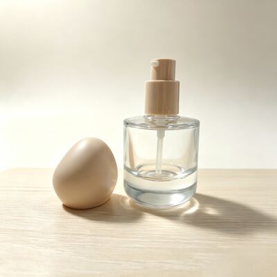 Bouteille en verre de fondation de luxe de 30 ml épaisse, bas rond, épaisse, épaule plate, forme spéciale, bouchon