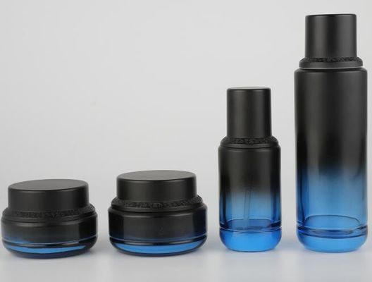 Conteneurs en verre de empaquetage cosmétiques de soins de la peau de pot de crème de bouteille de lotion avec le chapeau noir